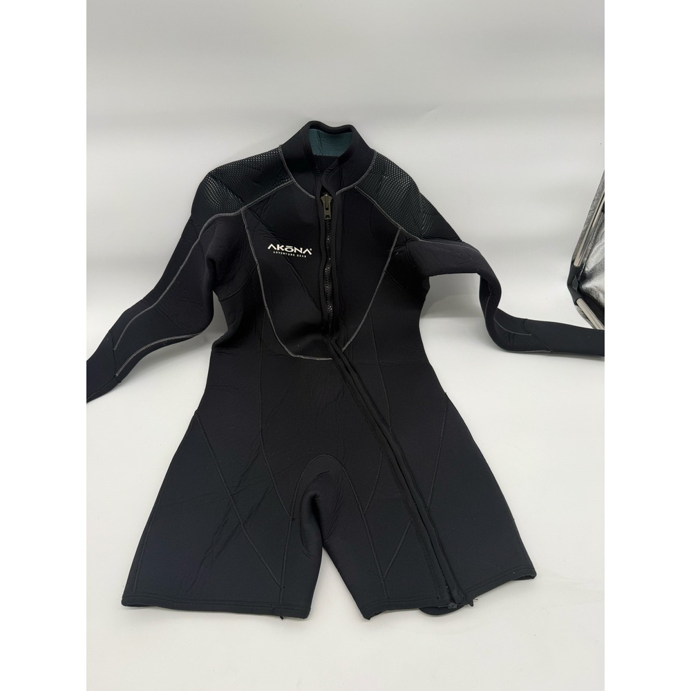 Akona Women's XL Shorty Wetsuit Black Front Zip Neoprene Dive Surf Swim Suit